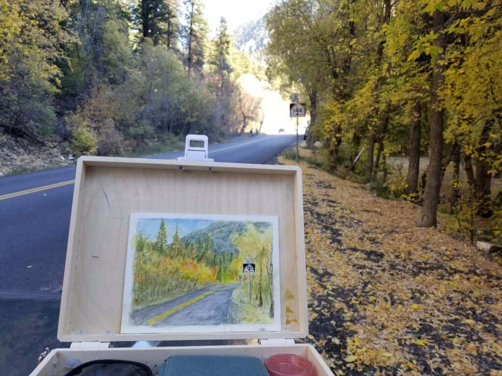 Sketch on Side of Road in Autumn